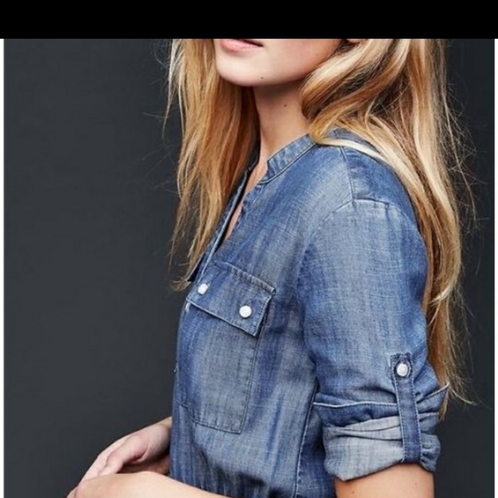 GAP Chambray Utility Dress Denim Tencel blue - Picture 5 of 13